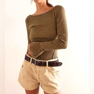 🌻🆕FREE PEOPLE We The Free Soul Sister Layering Top-Military Olive-SIZE XS